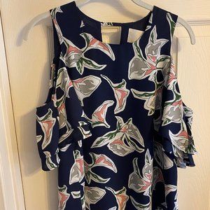 Navy print cold shoulder style blouse XS